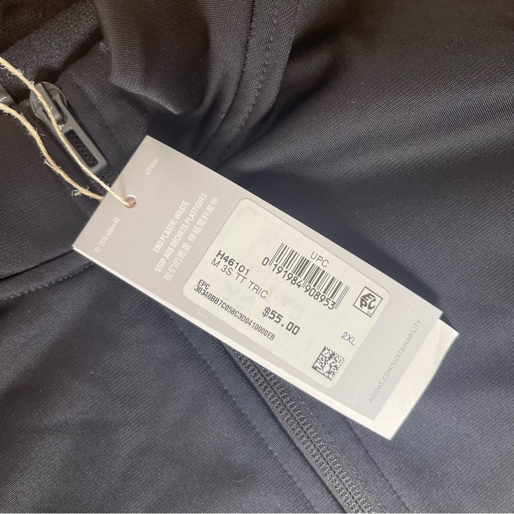 NEW Adidas Mens All Black Track Jacket Zip Up Regular Fit Size 2XL NWT - Picture 4 of 7